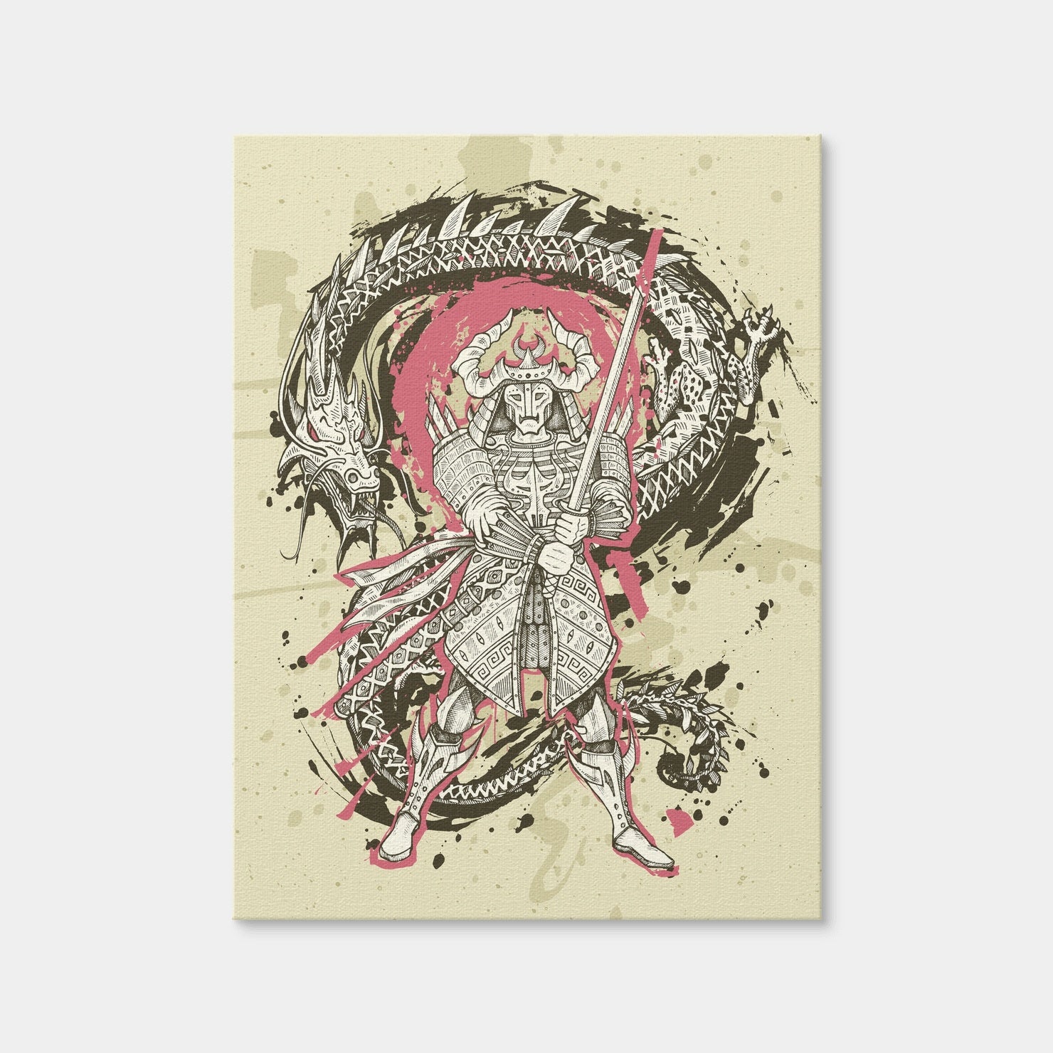 AUTO-MOCKUP WHITE | Dragon & Samurai Battle | 1 Piece | Gallery Wrap Canvas | group=3x4