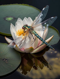 Dragonfly Resting on a Water Lily Wall Art