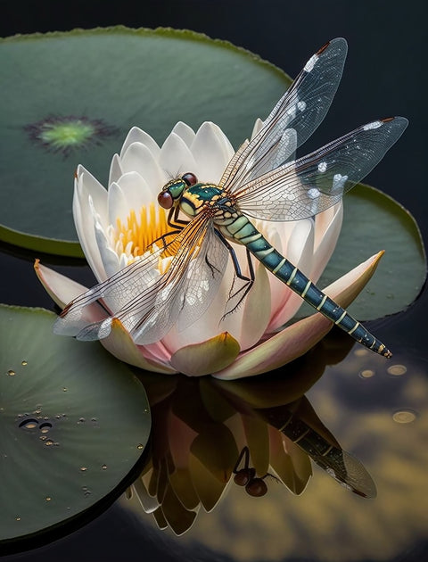 Dragonfly Resting on a Water Lily Wall Art