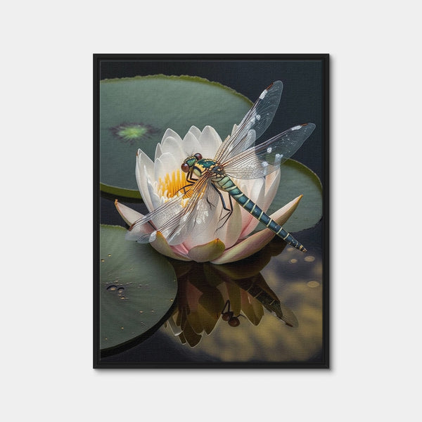 Dragonfly Resting on a Water Lily Wall Art — Framed Canvas Format preview