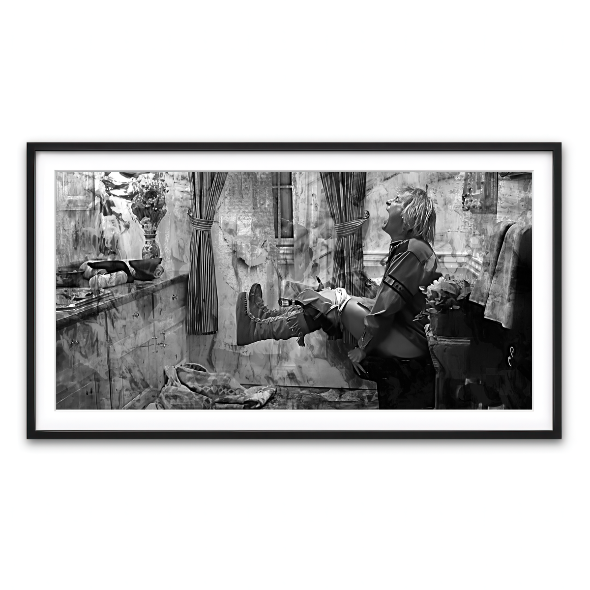 AUTO-MOCKUP WHITE | Dumb & Dumber Bathroom Decor Grayscale | 1 Piece | Black Framed Print | group=2x1