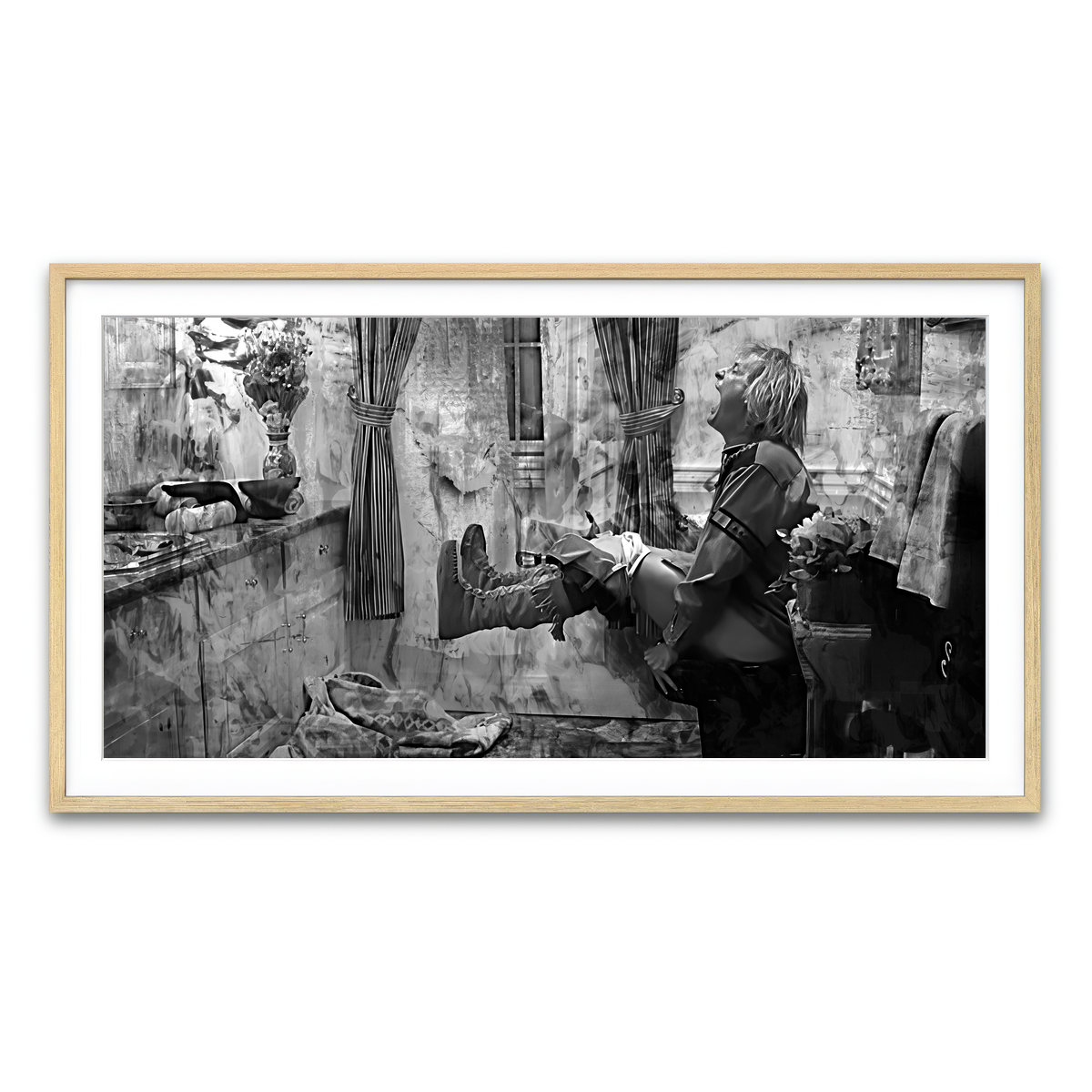 AUTO-MOCKUP WHITE | Dumb & Dumber Bathroom Decor Grayscale | 1 Piece | Natural Framed Print | group=2x1