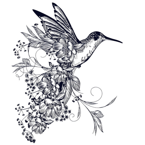 Elegant hummingbird with flowers Wall Art