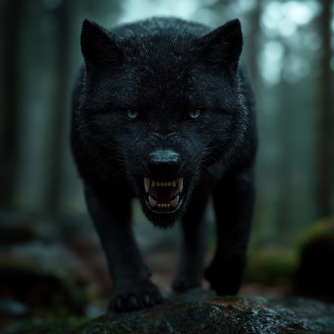 Fierce black wolf Wall Art