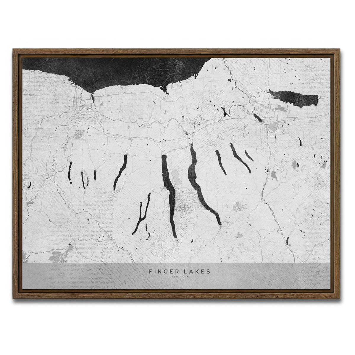 AUTO-MOCKUP WHITE | Finger Lakes Map 2 | 1 Piece | Walnut Framed Canvas | group=4x3