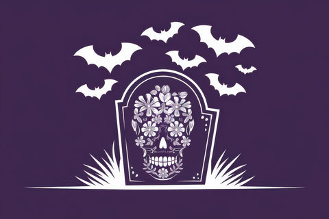Floral Skull Gravestone Wall Art