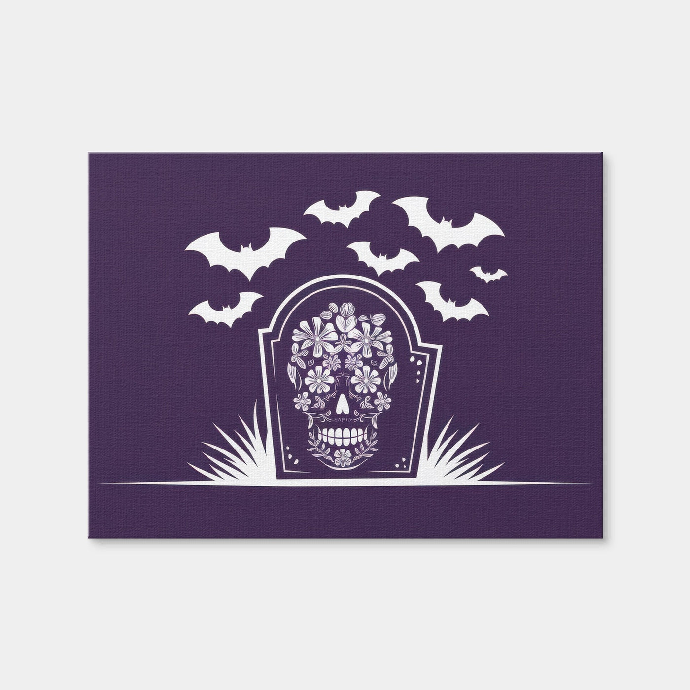 AUTO-MOCKUP WHITE | Floral Skull Gravestone | 1 Piece | Gallery Wrap Canvas | group=4x3