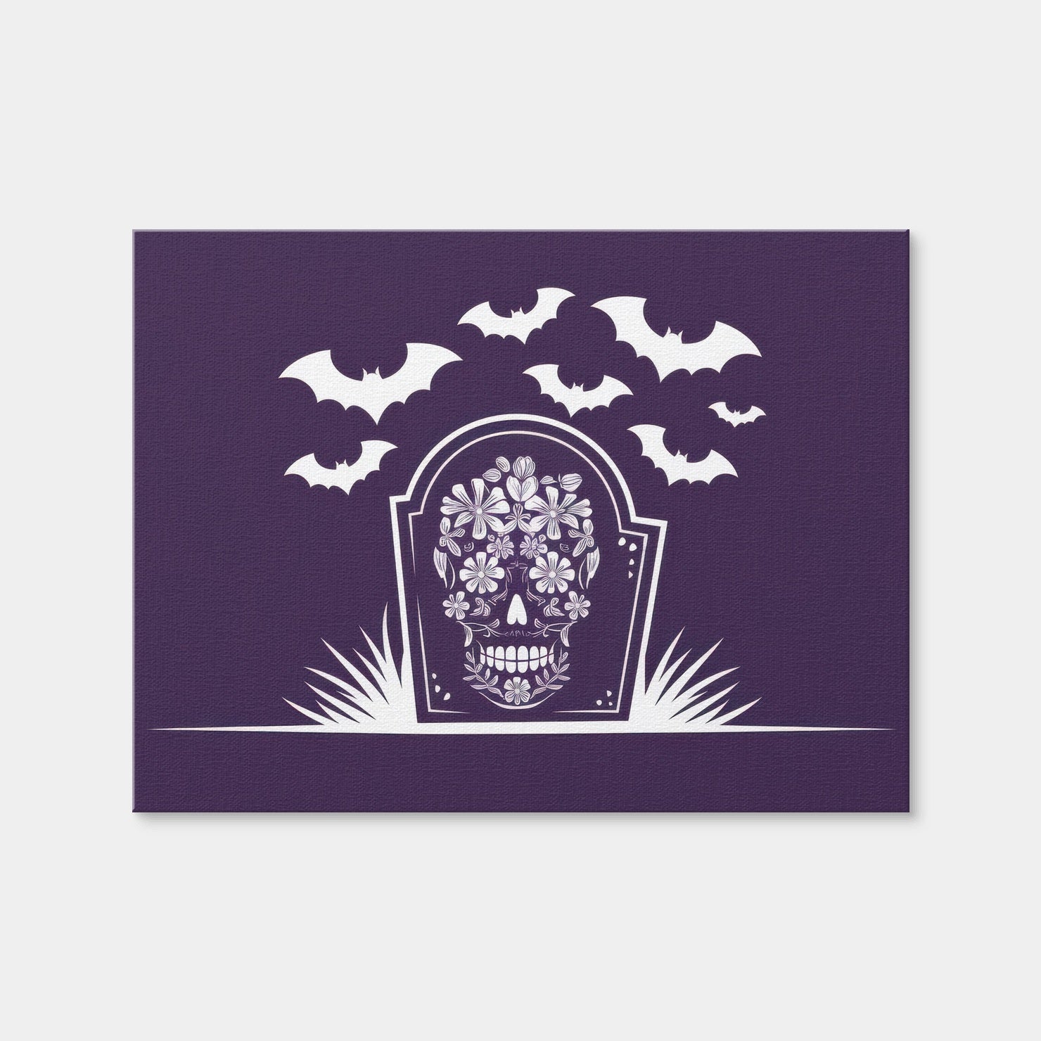 AUTO-MOCKUP WHITE | Floral Skull Gravestone | 1 Piece | Gallery Wrap Canvas | group=4x3