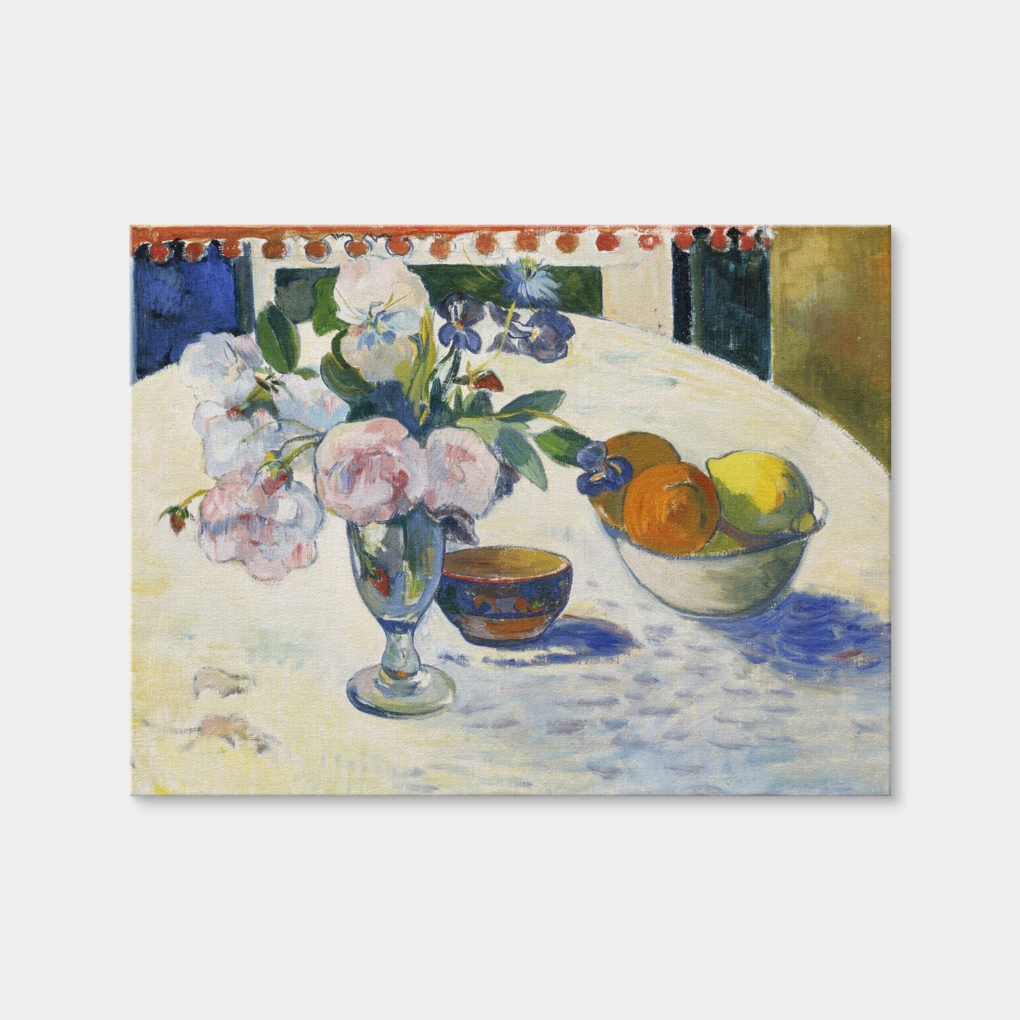 AUTO-MOCKUP WHITE | Flowers and a Bowl of Fruit on a Table | 1 Piece | Gallery Wrap Canvas | group=4x3