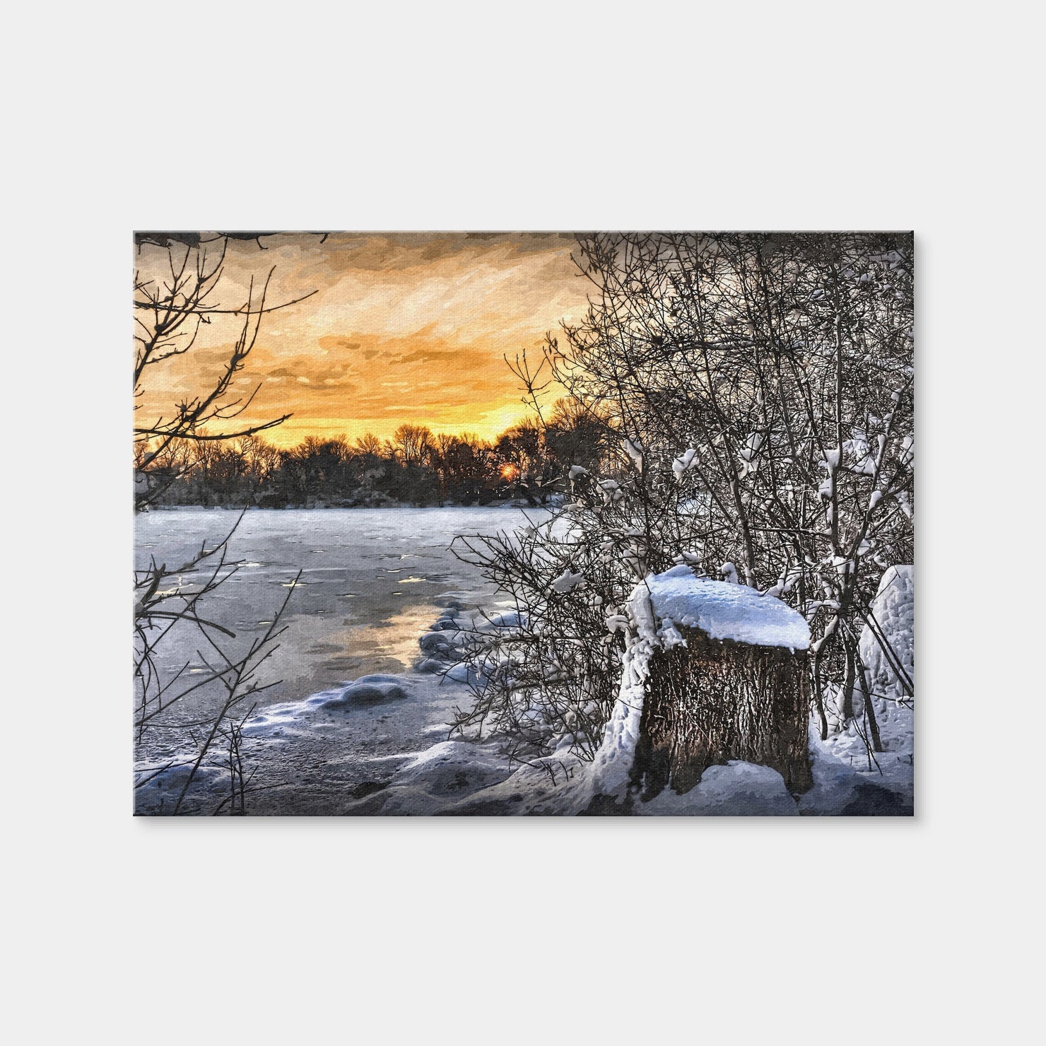 AUTO-MOCKUP WHITE | Frozen Lake At Sunset | 1 Piece | Gallery Wrap Canvas | group=4x3