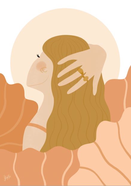 Girl Dreaming In Soft Peach Colors Wall Art