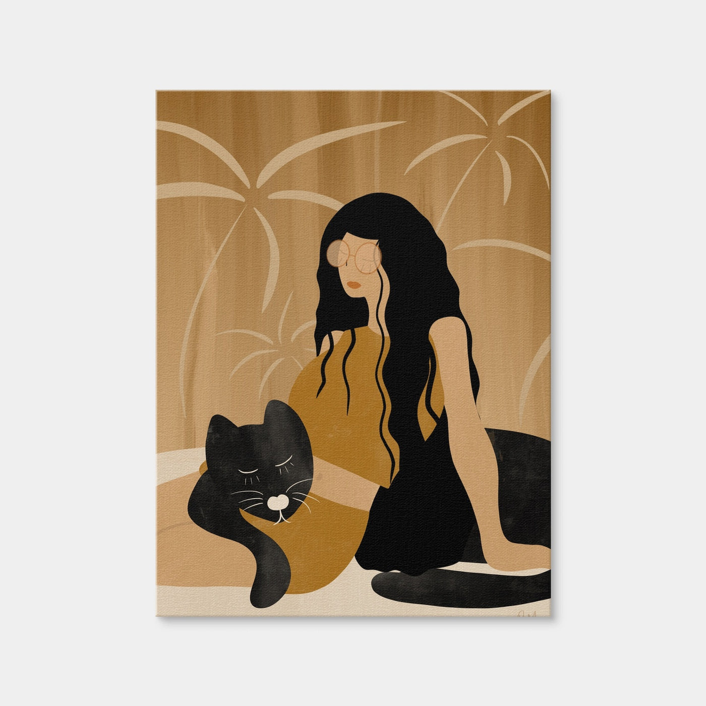 AUTO-MOCKUP WHITE | Girl and Wild Black Cat | 1 Piece | Gallery Wrap Canvas | group=3x4