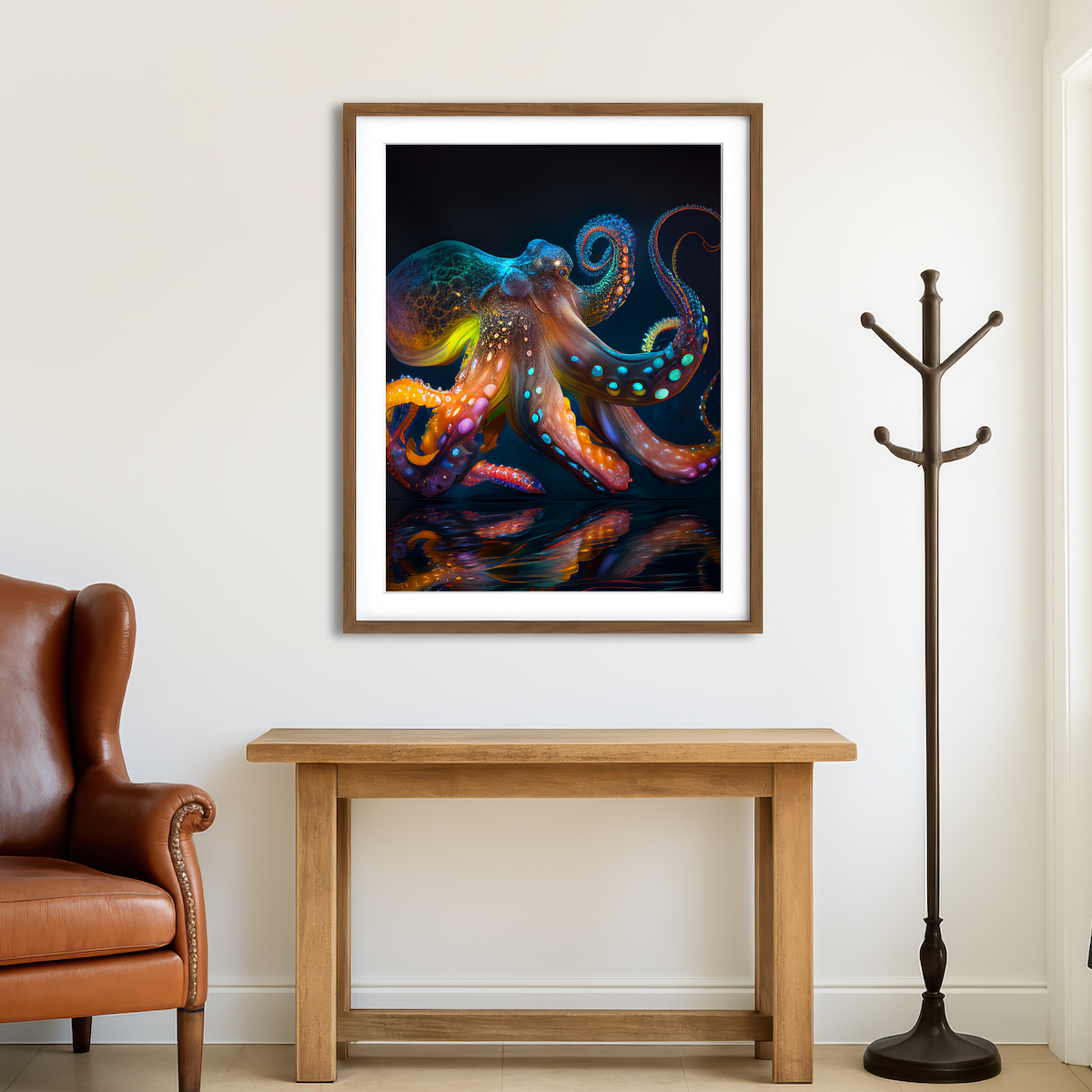 AUTO-MOCKUP ROOM | Glowing Octopus Wall Art