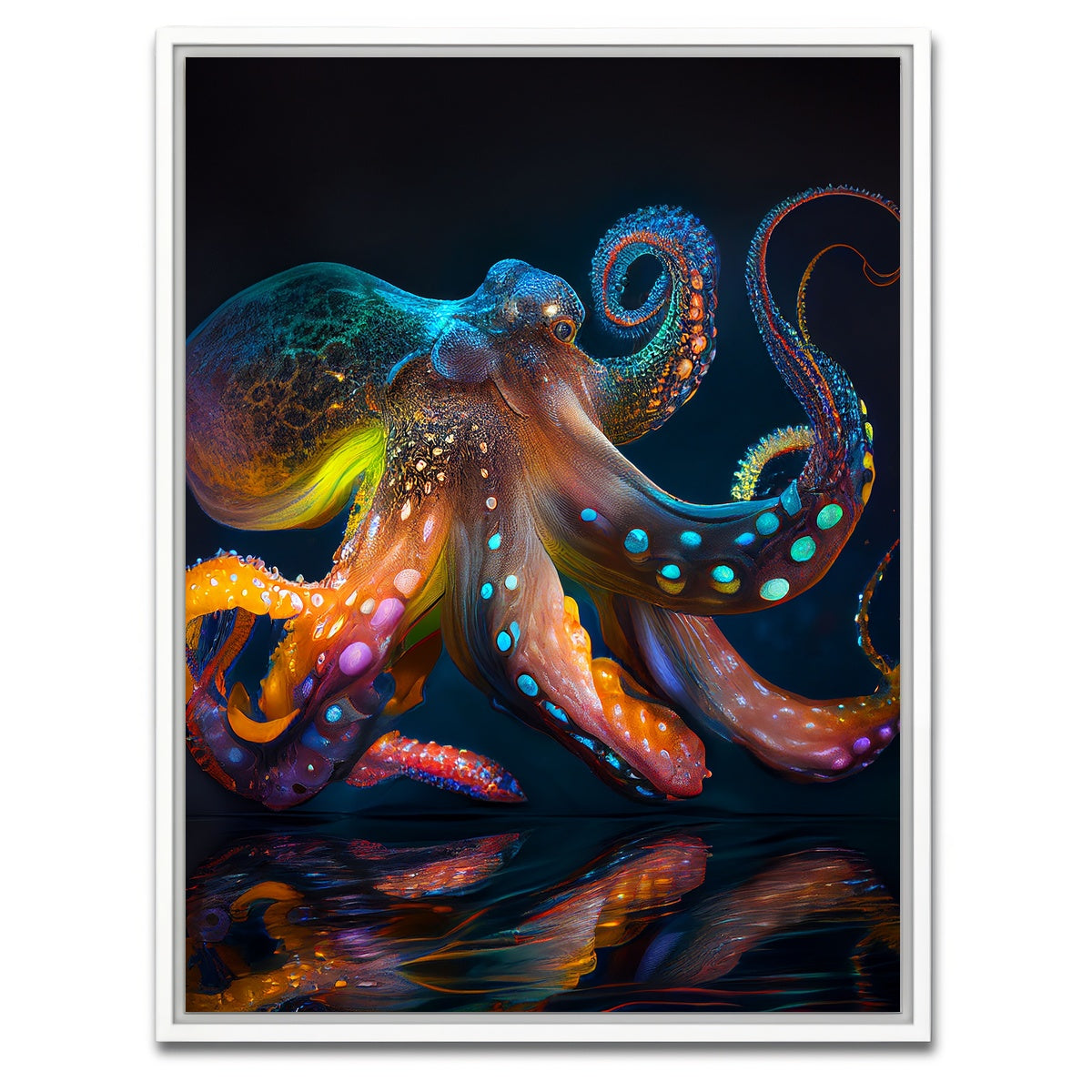 AUTO-MOCKUP WHITE | Glowing Octopus | 1 Piece | White Framed Canvas | group=3x4