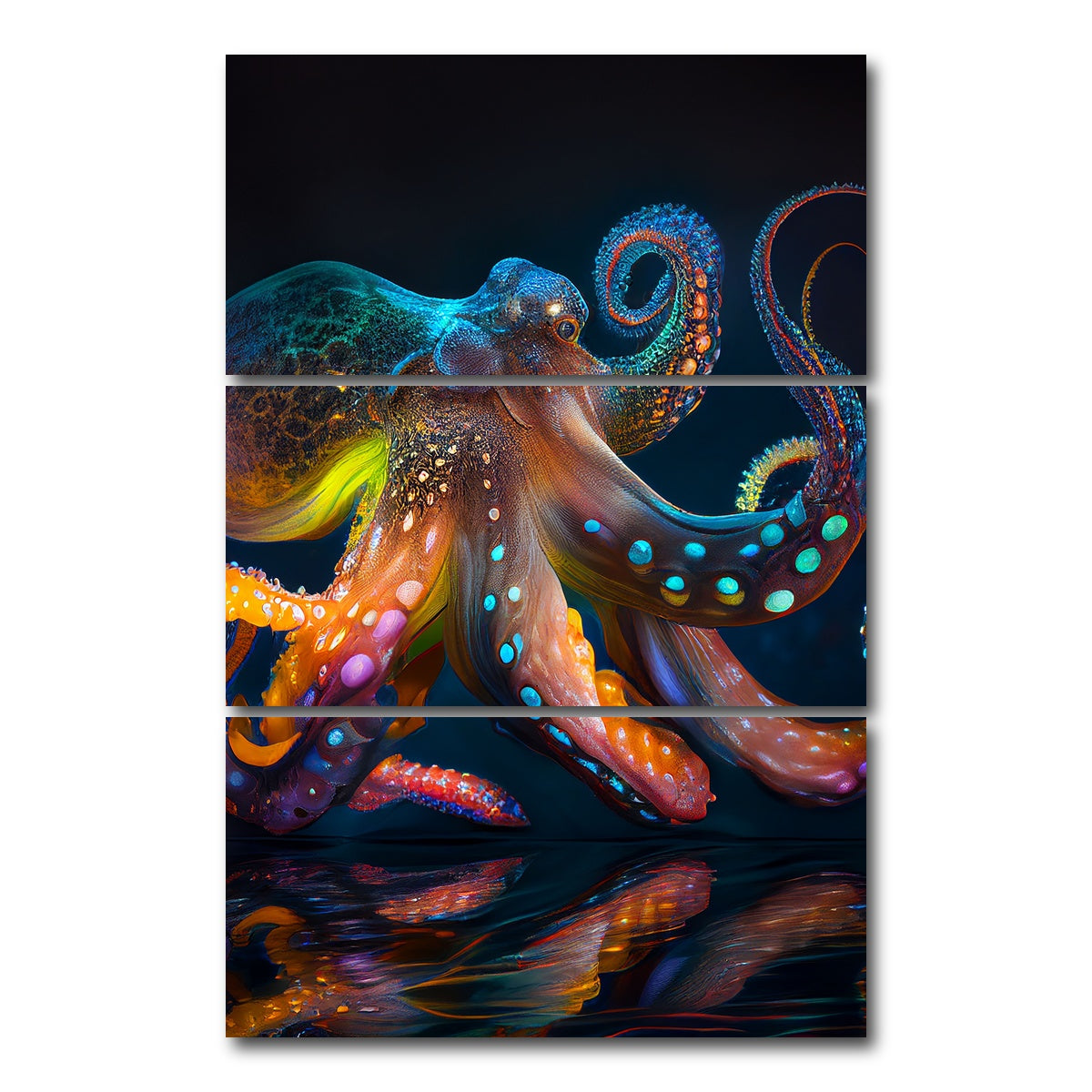 AUTO-MOCKUP WHITE | Glowing Octopus | 3 Piece | Gallery Wrap Canvas | group=12x24_stacked