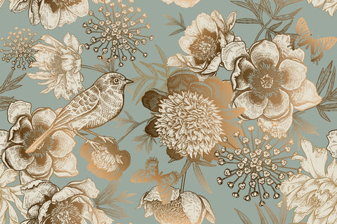 Golden Flowers Pattern Wall Art