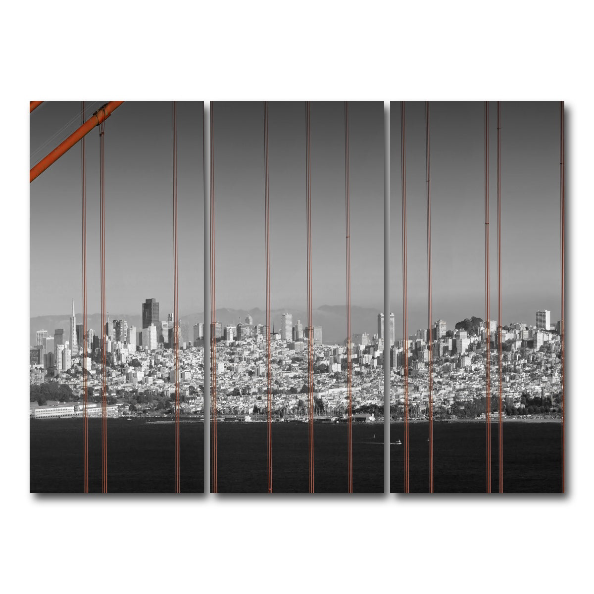 AUTO-MOCKUP WHITE | Golden Gate Bridge - Panoramic Downtown View | 3 Piece | Gallery Wrap Canvas | group=8x18