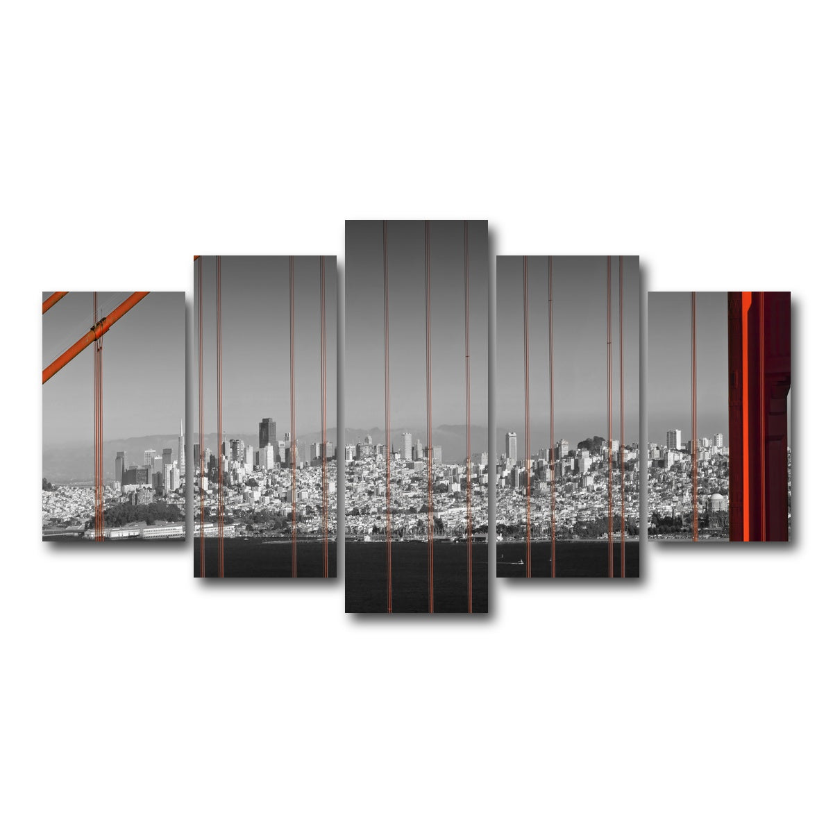AUTO-MOCKUP WHITE | Golden Gate Bridge - Panoramic Downtown View | 5 Piece | Gallery Wrap Canvas | group=5_normal
