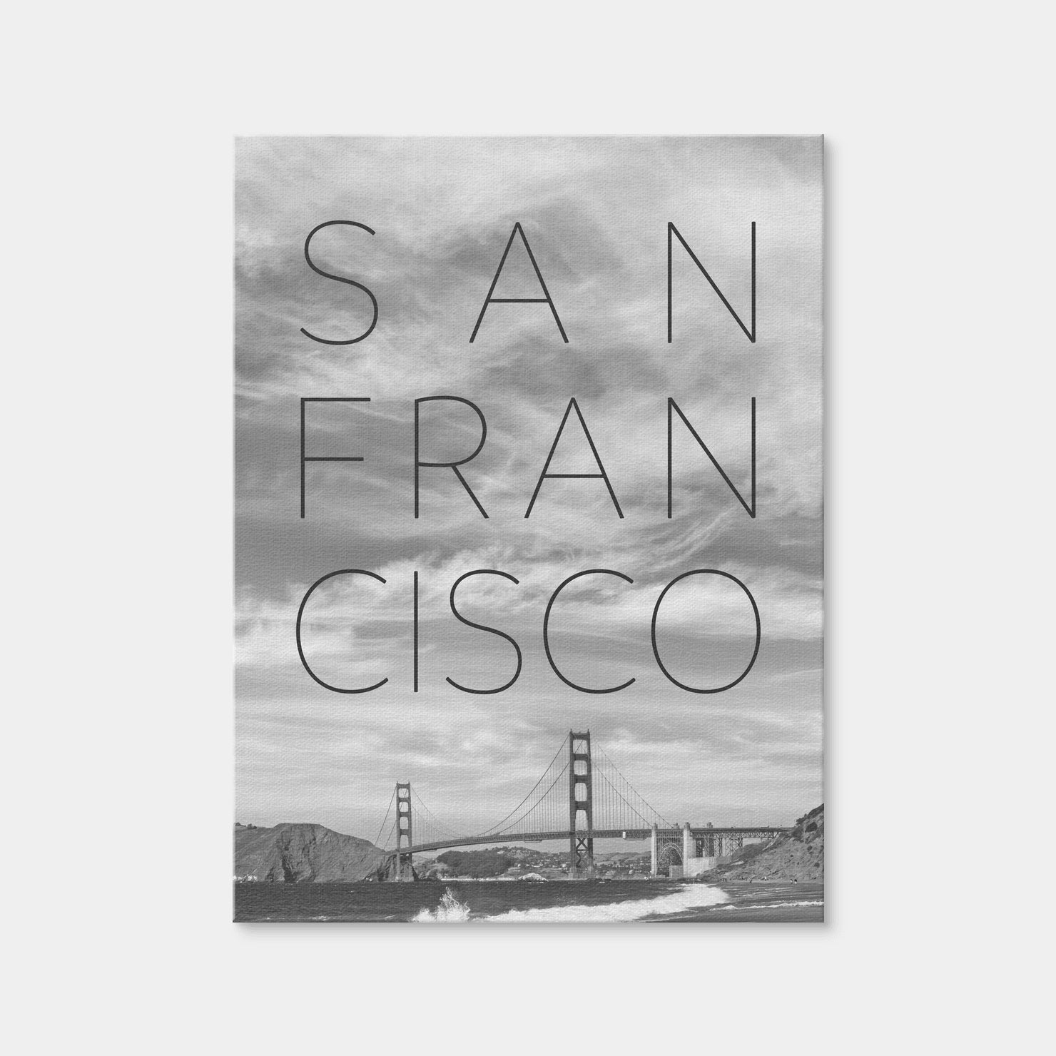 AUTO-MOCKUP WHITE | Golden Gate Bridge & Baker Beach Text | 1 Piece | Gallery Wrap Canvas | group=3x4
