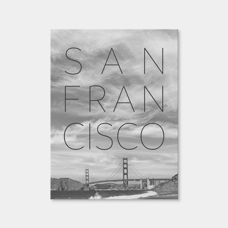 AUTO-MOCKUP WHITE | Golden Gate Bridge & Baker Beach Text | 1 Piece | Gallery Wrap Canvas | group=3x4