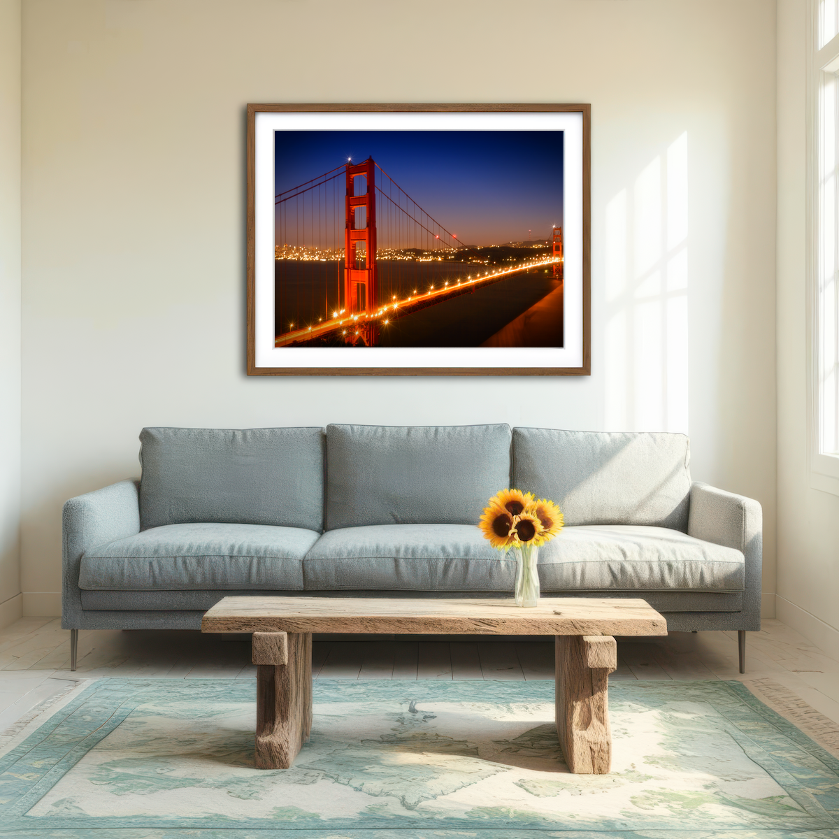 AUTO-MOCKUP ROOM | Golden Gate Bridge Evening Cityscape Wall Art