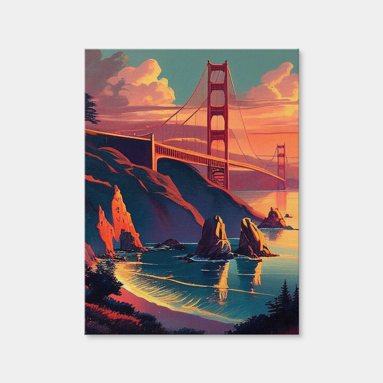 AUTO-MOCKUP WHITE | Golden Gate Bridge at Sunset | 1 Piece | Gallery Wrap Canvas | group=3x4