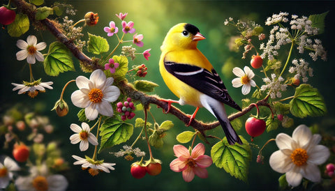 Goldfinch on Flower Branch Wall Art
