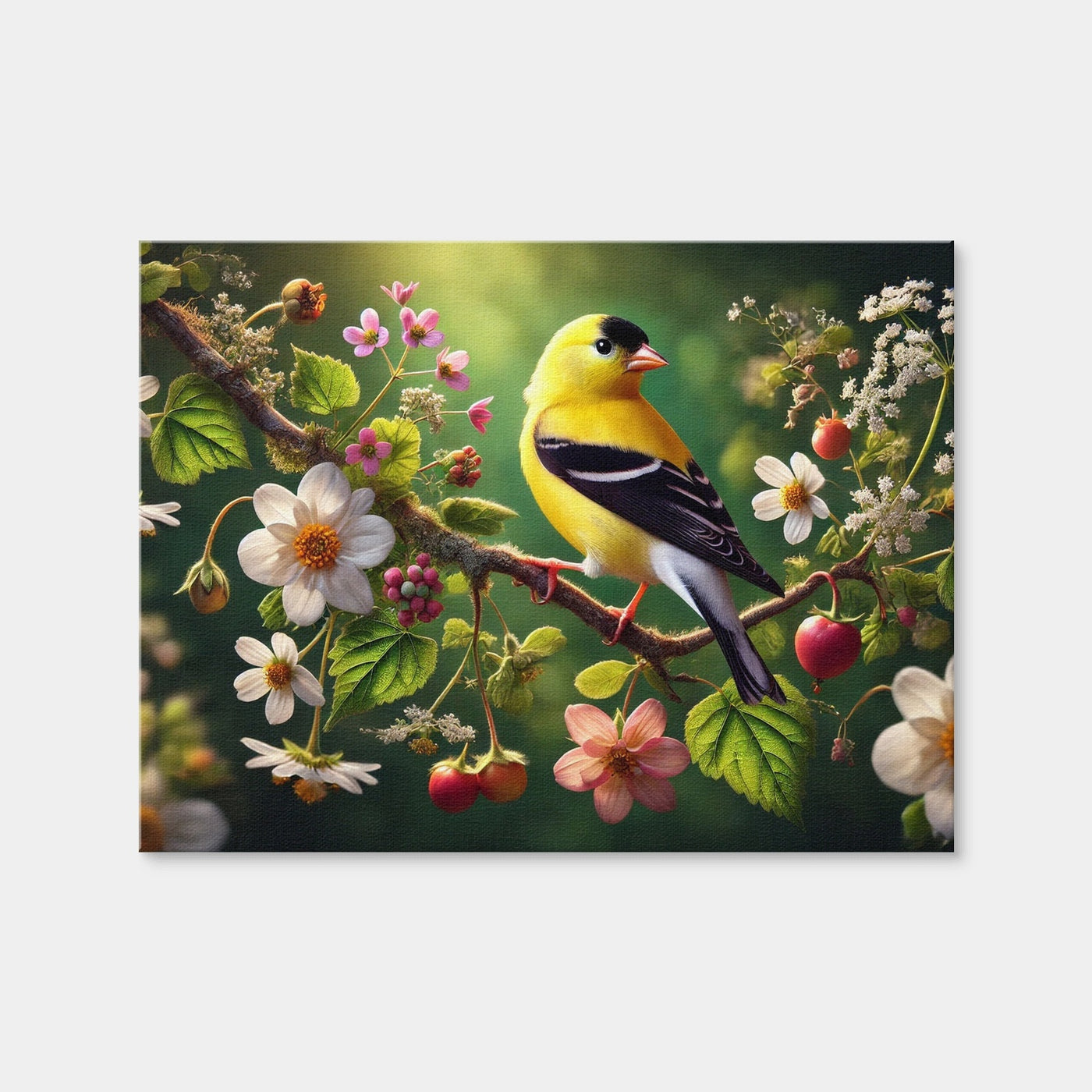 AUTO-MOCKUP WHITE | Goldfinch on Flower Branch | 1 Piece | Gallery Wrap Canvas | group=4x3