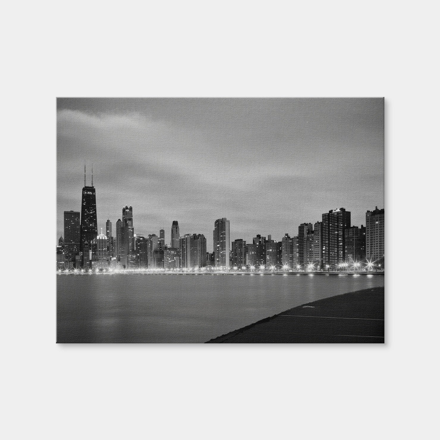 AUTO-MOCKUP WHITE | Grayscale Chicago Skyline | 1 Piece | Gallery Wrap Canvas | group=4x3