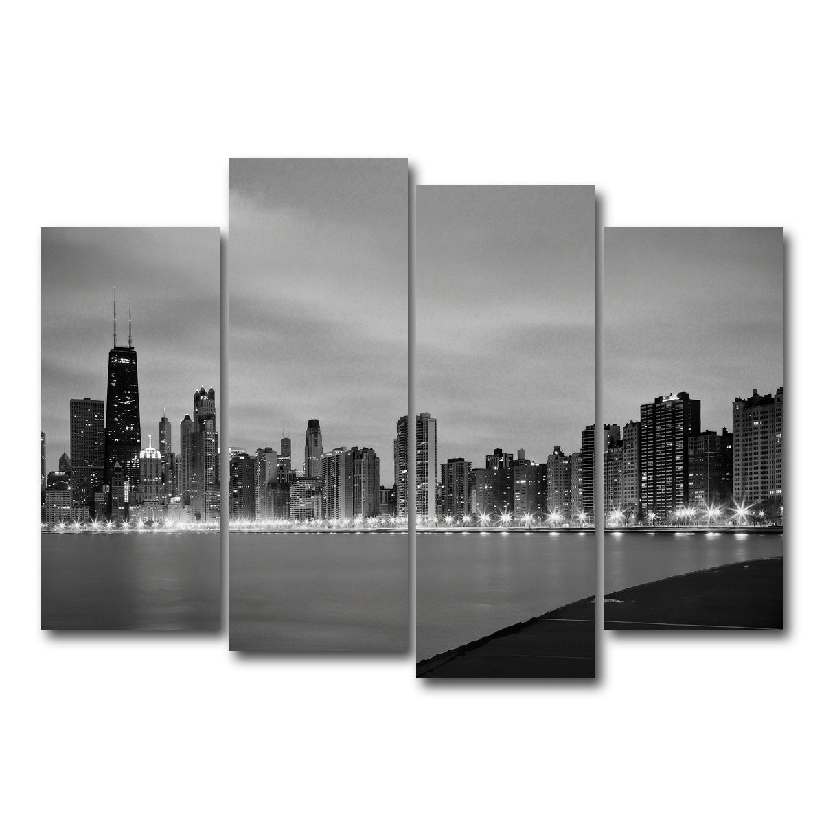 AUTO-MOCKUP WHITE | Grayscale Chicago Skyline | 4 Piece | Gallery Wrap Canvas | group=4_normal