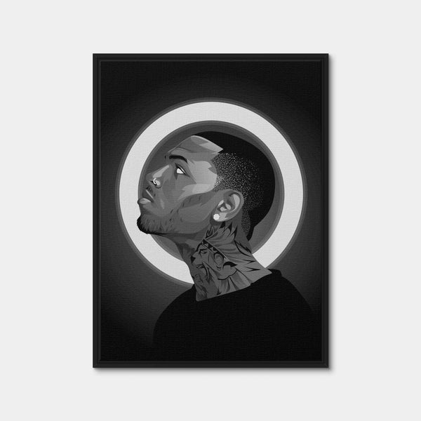 Grayscale Chris Brown Wall Art — Framed Canvas Format preview