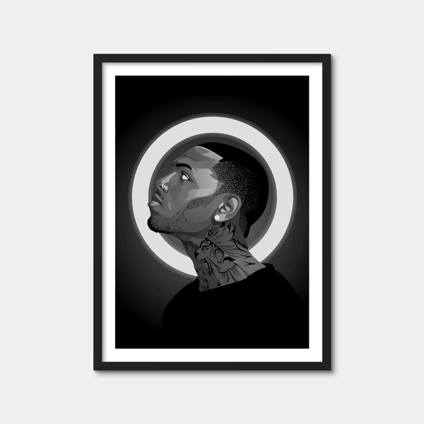 Grayscale Chris Brown Wall Art — Framed Print Format preview