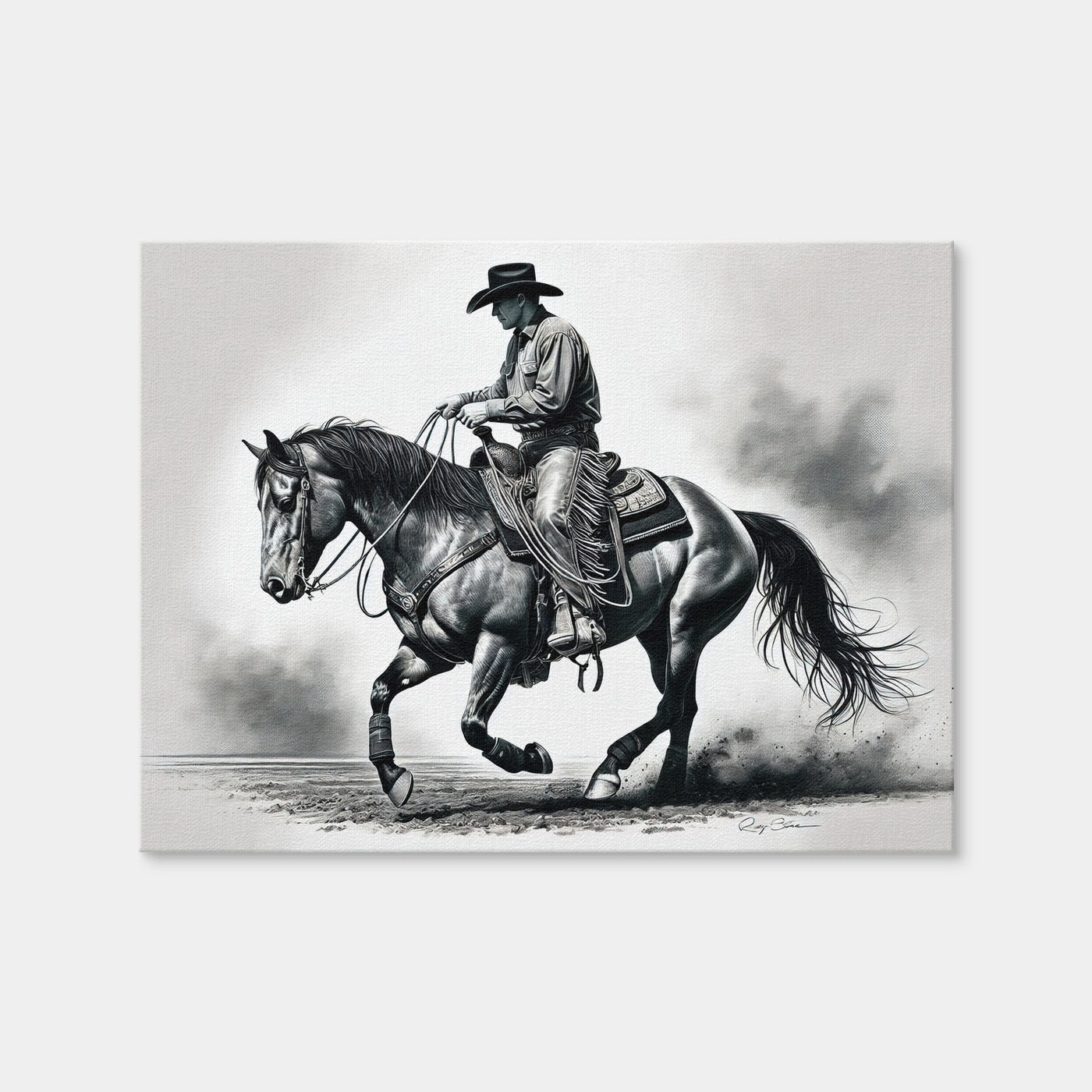 AUTO-MOCKUP WHITE | Grayscale Horse and Cowboy | 1 Piece | Gallery Wrap Canvas | group=4x3