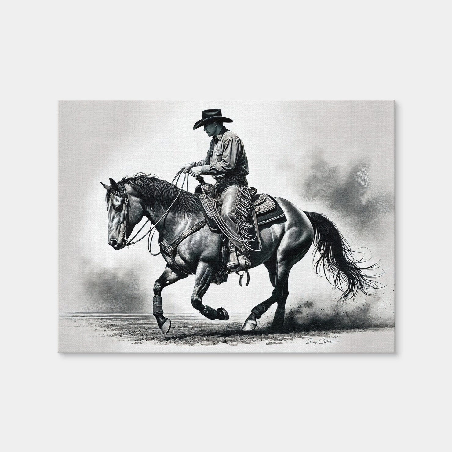 AUTO-MOCKUP WHITE | Grayscale Horse and Cowboy | 1 Piece | Gallery Wrap Canvas | group=4x3