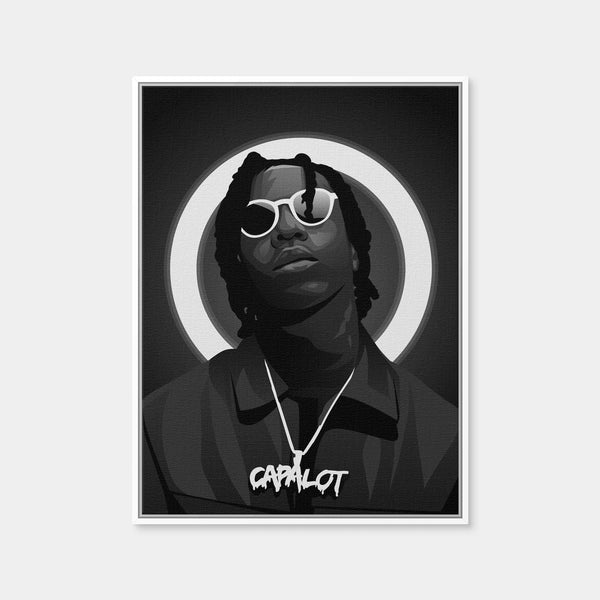 Grayscale Polo G Wall Art — Framed Canvas Format preview
