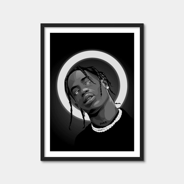 Grayscale Travis Scott Wall Art — Framed Print Format preview