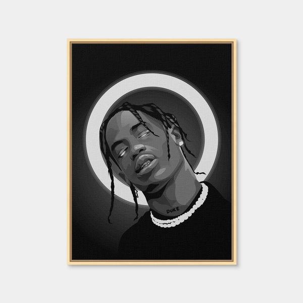 Grayscale Travis Scott Wall Art — Framed Canvas Format preview