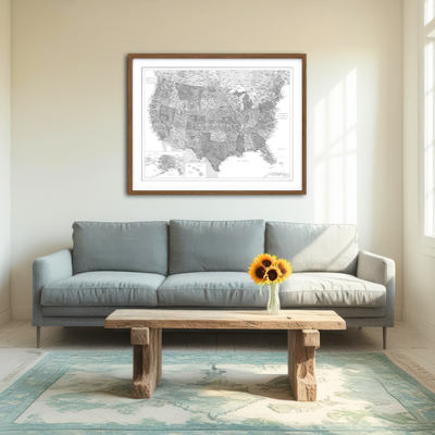 AUTO-MOCKUP ROOM | Grayscale US Map Wall Art