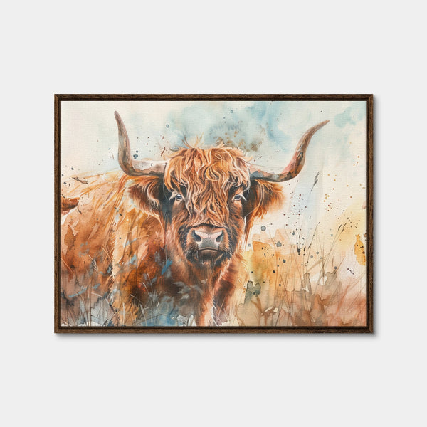 Grazing Highland Bull Wall Art — Framed Canvas Format preview