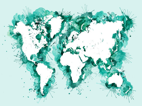 Green Splatter World Map Wall Art