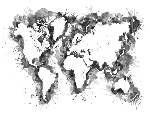 Grey Splatter World Map Wall Art