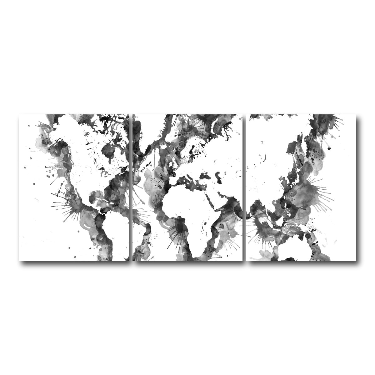 AUTO-MOCKUP WHITE | Grey Splatter World Map | 3 Piece | Gallery Wrap Canvas | group=18x24