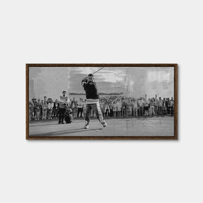 AUTO-MOCKUP WHITE | Happy Gilmore 2 Grayscale | 1 Piece | Walnut Framed Canvas | group=2x1