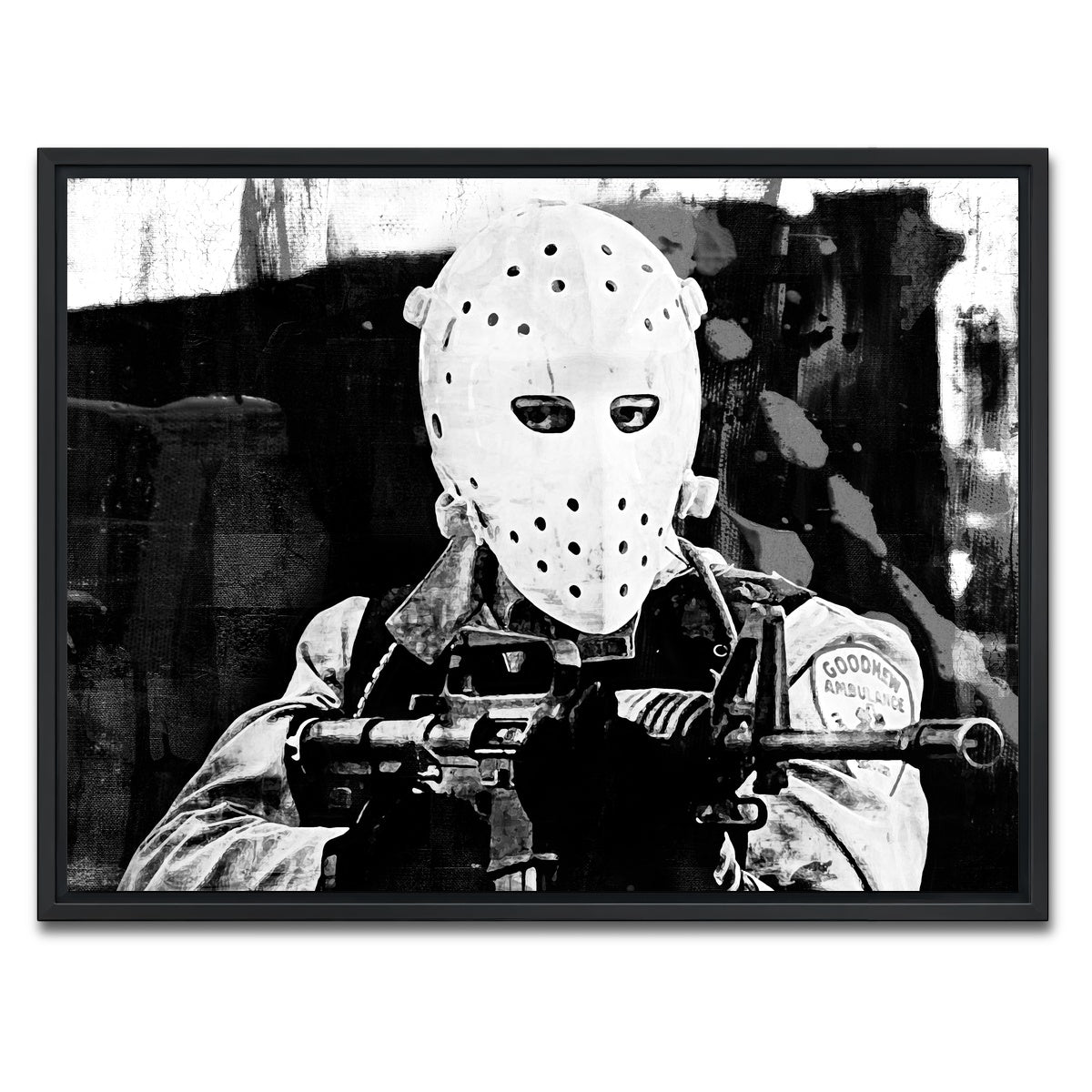 AUTO-MOCKUP WHITE | Heat - The Heist Grayscale | 1 Piece | Black Framed Canvas | group=4x3