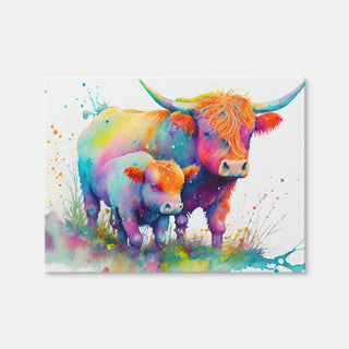 AUTO-MOCKUP WHITE | Highland Cow and Calf Watercolor | 1 Piece | Gallery Wrap Canvas | group=4x3
