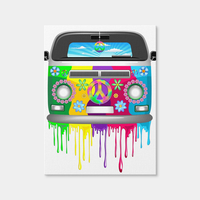 AUTO-MOCKUP WHITE | Hippie Bus with Dripping Rainbow Paint | 1 Piece | Gallery Wrap Canvas | group=3x4