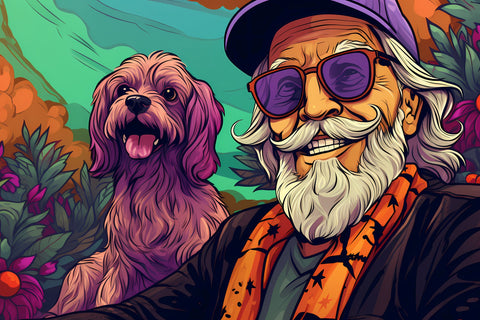 Hipster grandpa and Dog Wall Art