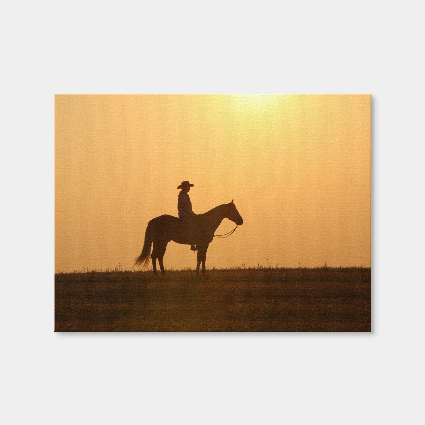 AUTO-MOCKUP WHITE | Horse & Cowboy at Sunset | 1 Piece | Gallery Wrap Canvas | group=4x3