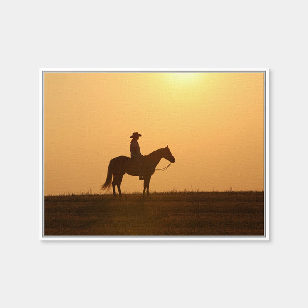 Horse & Cowboy at Sunset Wall Art — Framed Canvas Format preview