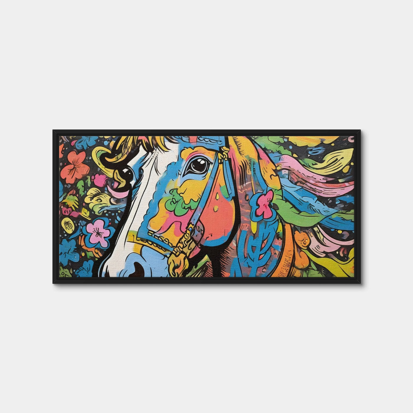 AUTO-MOCKUP WHITE | Horse Graffiti | 1 Piece | Black Framed Canvas | group=2x1